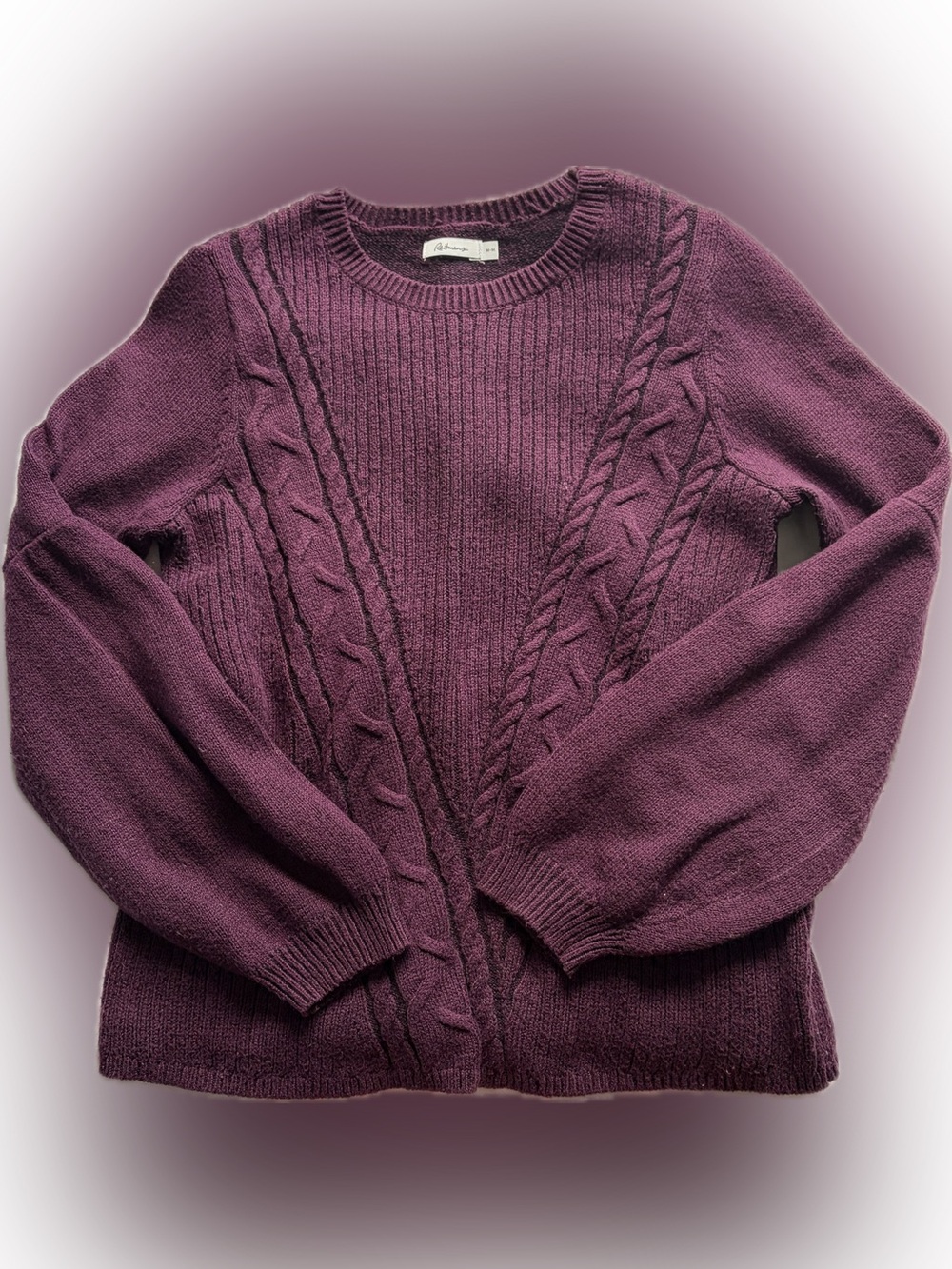Cotton Blend Reitmans Burgundy Wine Deep Plum Cable-Knit Sweater Balloon Sleeves